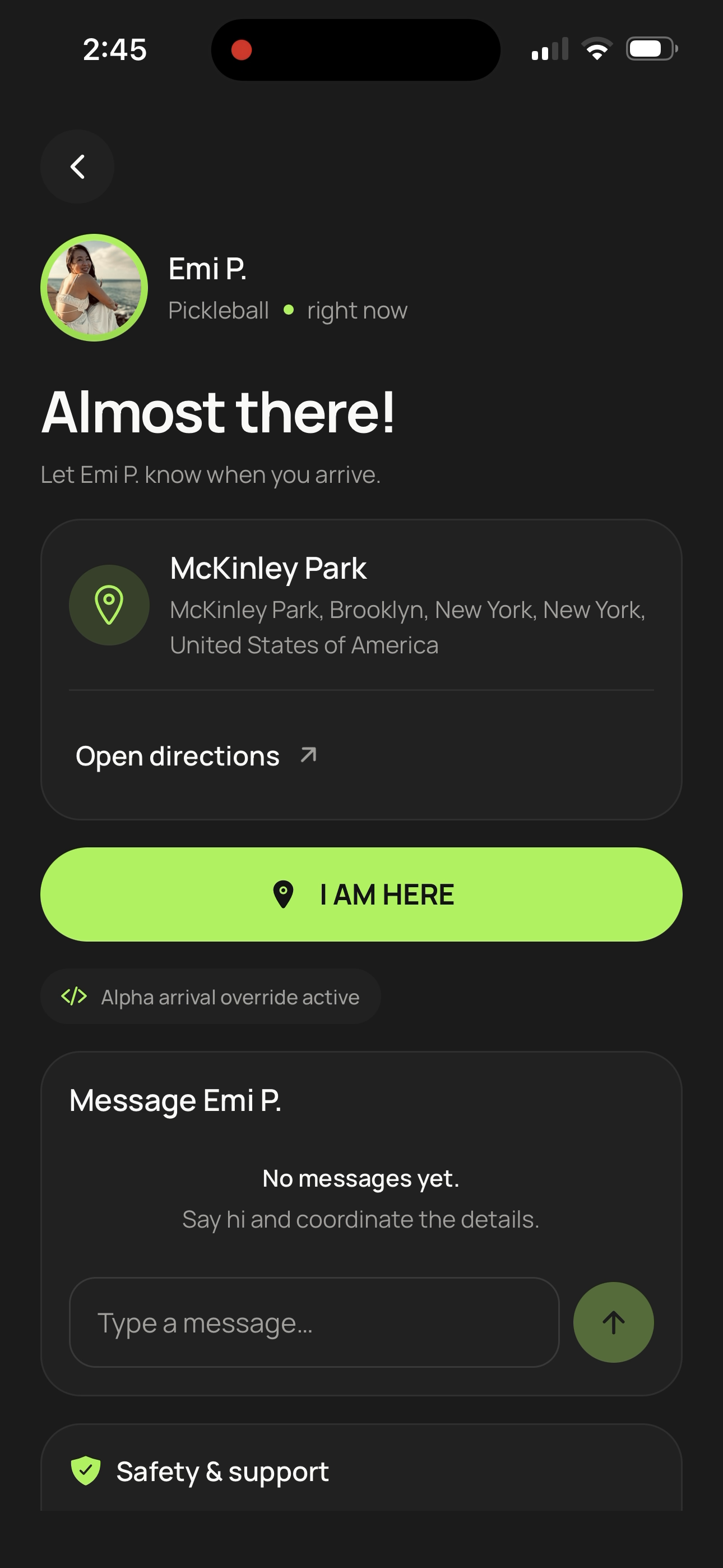 Pals4Me meetup details screen after accepting a match