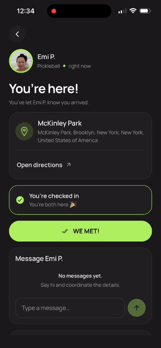Pals4Me meetup arrival and post-meetup feedback flow